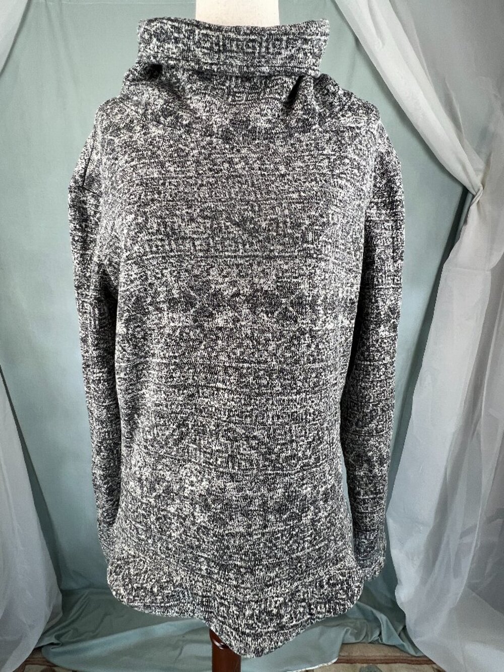 Columbia Fleece Grey Geometric Print Pullover Cowl Neck Women's Size S